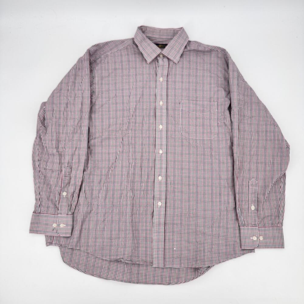 Club Room Men's Large Regular Fit Check Button Down Shirt Red Black White